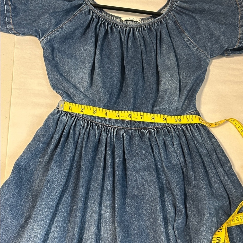 CO Denim Designer Puff Short Sleeve Minimalist Midi Dress Size XS - Picture 8 of 11